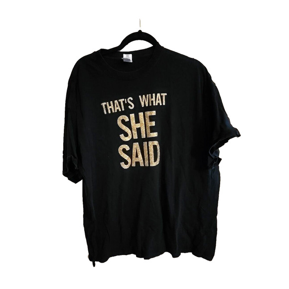 "That's What She Said" Glittered Black Crew Neck Short Sleeve Top Womans Sz 2XL - Picture 1 of 5